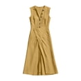 thumbnail image 3 of Ohufall Womens Dress Cotton Linen Sleeveless V Neck Maxi Dress Button Split Flowy Fashion Summer Sundress, 3 of 4