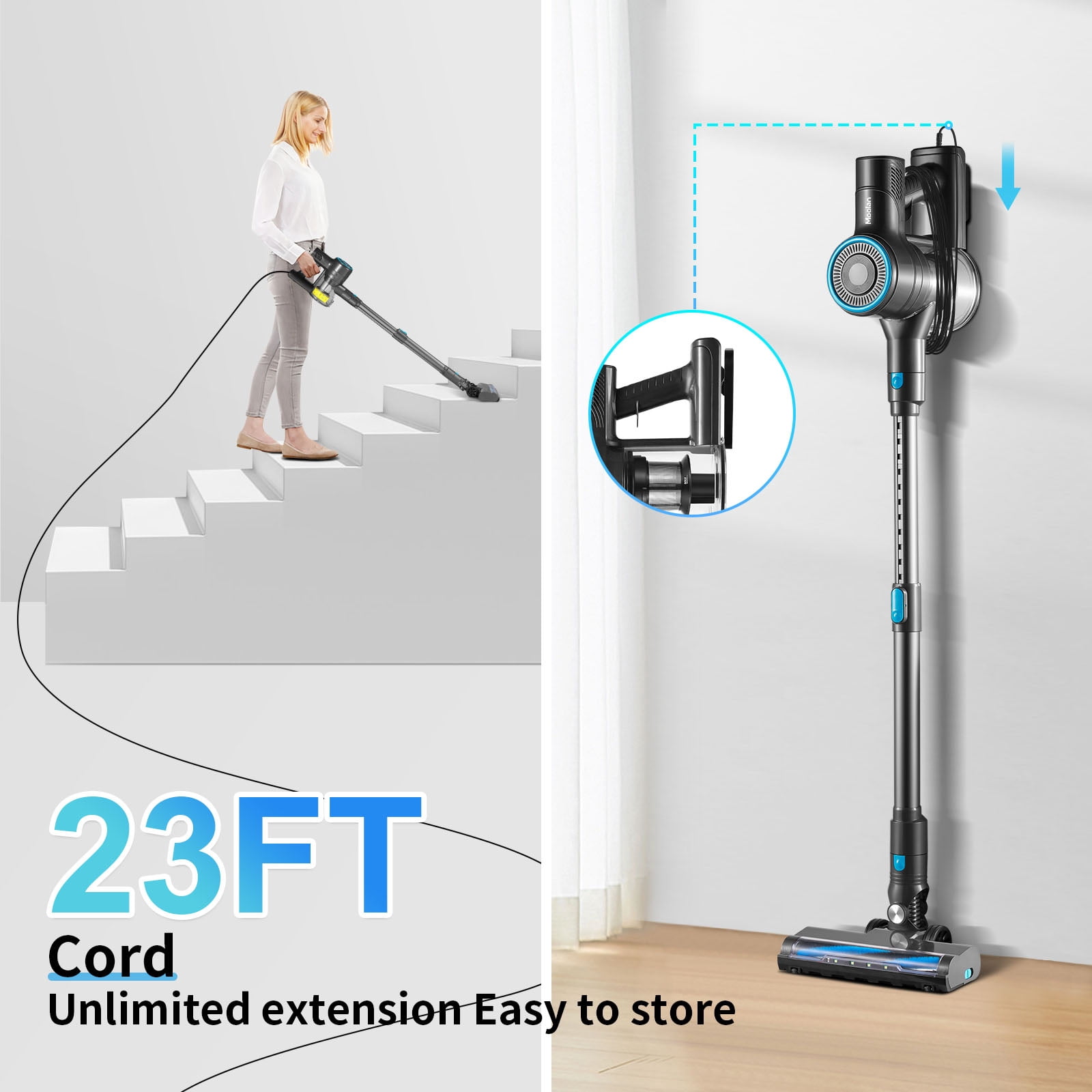 Moolan Corded Stick Vacuum, 6 in 1 Lightweight Vacuum with 4 LED, Vacuum Cleaners for Hard Floor,New