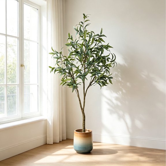 TOARTi Artificial Eucalyptus Tree Lifelike Leaves with Sturdy Plastic Pot Faux Plant for Office Home Living Room Indoor Outdoor Decor 7 ft