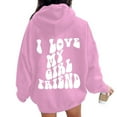 thumbnail image 2 of Women's Valentine's Day Couples Letter Printed Hoodie Cozy Sweatshirt With Pockets For Casual Wear, 2 of 2