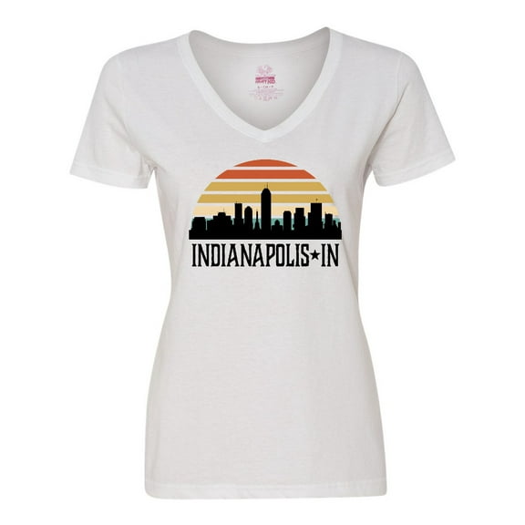 Inktastic Indianapolis Indiana Skyline Retro Women's V-Neck T-Shirt