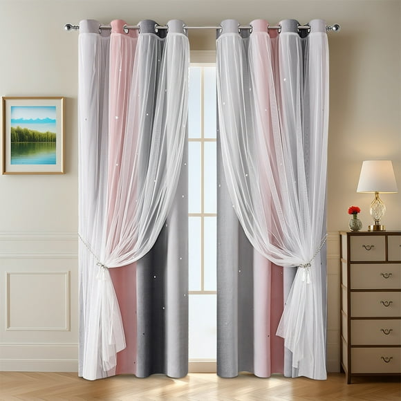 CREATITOY 39.4x51.2In Gradient Stripe Double-Layer Blackout Curtain Home Decor