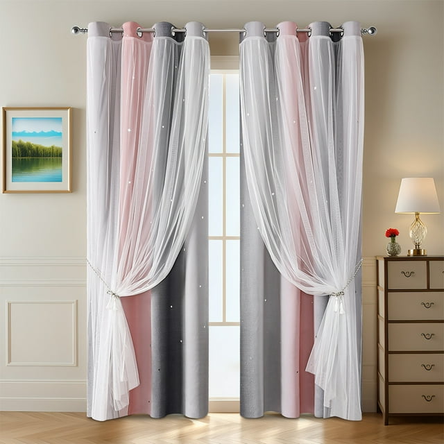 QTOCIO Rideaux d'Ombrage à Rayures Dégradées à Double Couche Rideaux d'Ombrage Étoile de Rêve Rideaux Multicolores Adaptés à la Décoration de Chambre et de Salon