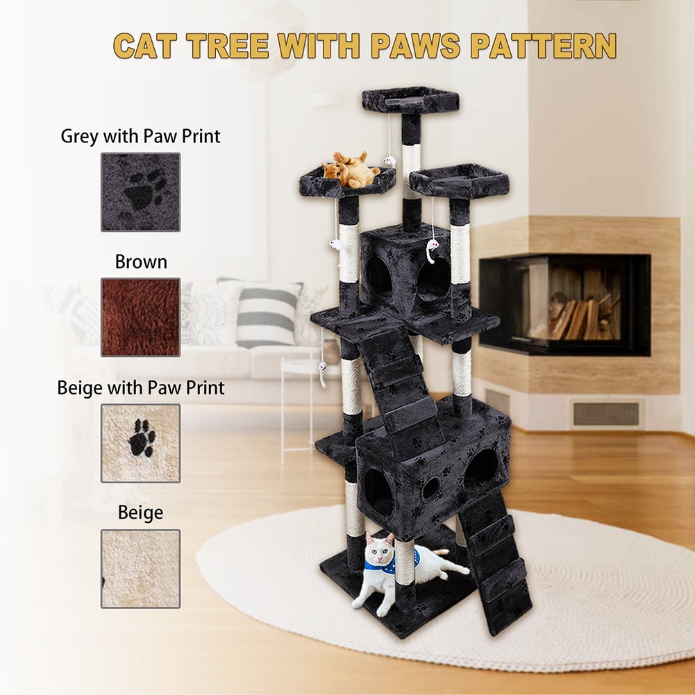 Kadyn Cat Tree, Multi-Level Cat Tower with Play Tunnel and Dangling Interactive Toy, Cat Tree Condo for Indoor Cats, Grey Kadyn Cat Tree, Multi-Level Cat Tower with Play Tunnel and Dangling Interactive Toy, Cat Tree Condo for Indoor Cats, Grey