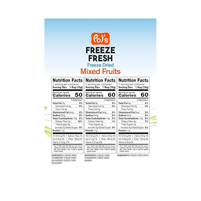 Pol’s Freeze Fresh Premium Freeze Dried Strawberries,Apple,Banana,Raspberries,Blackberries|Non-GMO,Kosher,Vegan,Gluten-Free,No Additives,No Added Sugar| 6x Apple,4x Strawberry-Banana,2x Berry Mix