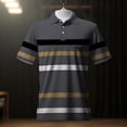 thumbnail image 4 of Fnnxeal Mens Polo Shirts Short Sleeve Striped Button Collared Summer Casual Polo Dark Gray Shirts for Men Size XL, 4 of 7