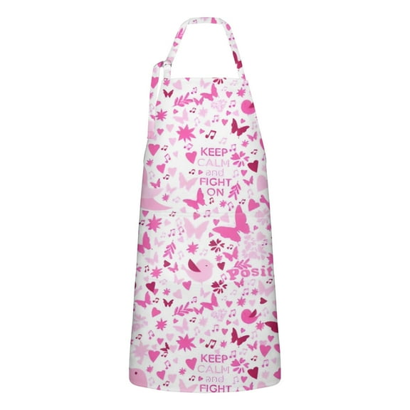 Pink Breast Cancer Apron-Garden Aprons for Women with Pockets-Cotton Linen Waterproof Kitchen Cooking Gardening Aprons Adjustable for Kitchen,Cooking,BBQ and Salon 32"x27"