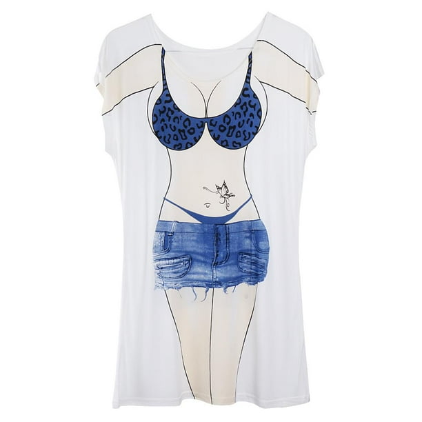 de de Camiseta de de con Estampado de Hombre de Bikini de Mujer - Multicolor, Único Azul Salvador Bikini