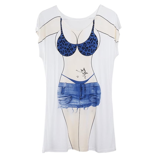 de de Camiseta de de con Estampado de Hombre de Bikini de Mujer - Multicolor, Único Azul Salvador Bikini