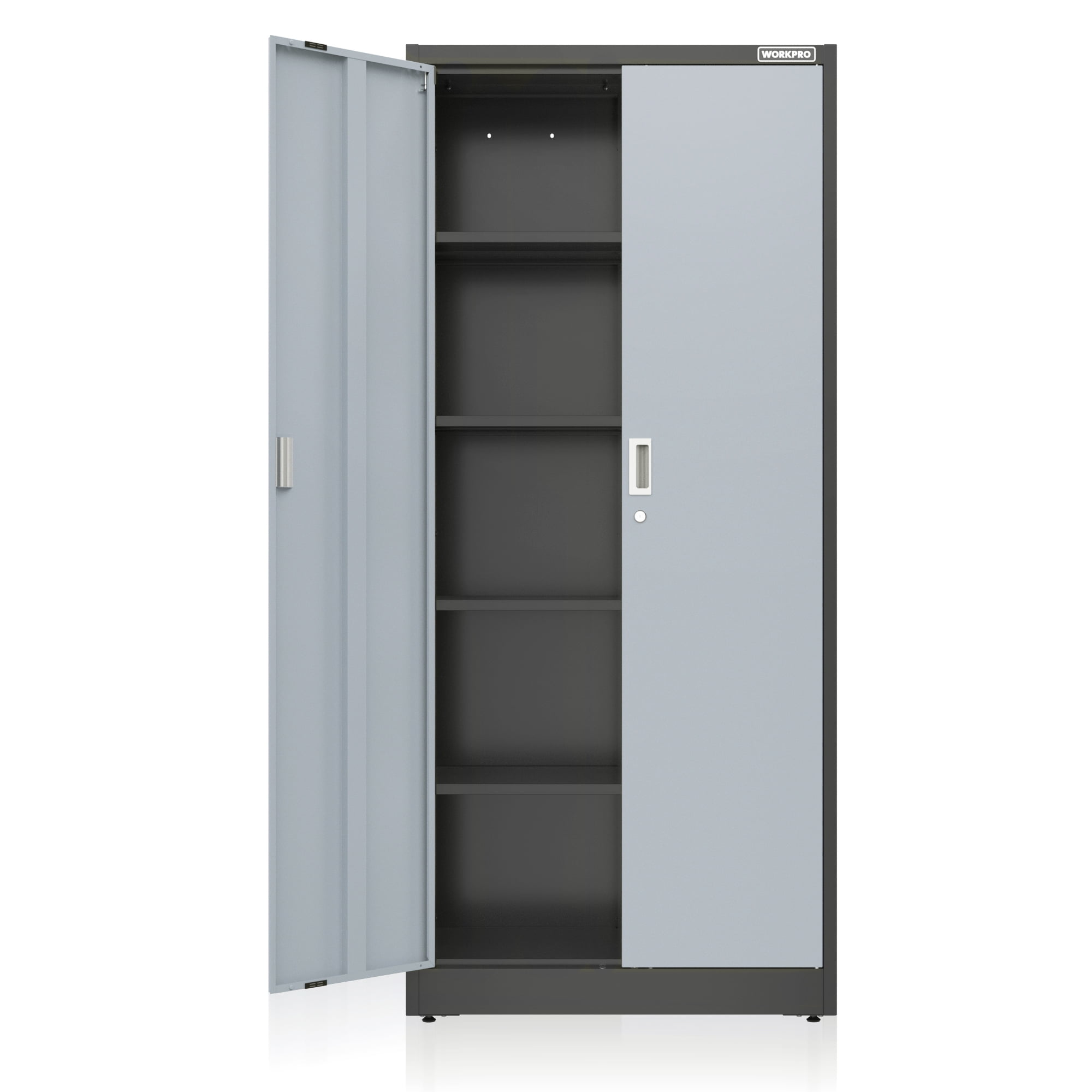 WORKPRO Metal Garage Cabinet with 5-Shelf, 5-Drawers, Freestanding Garage Cabinet, Solid Packed, Black & Gray, 1 Count