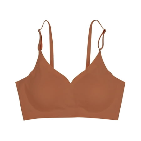 

EHTMSAK Seamless Bralettes for Women V Neck Wireless Everyday Bra with Strap Ginger Large