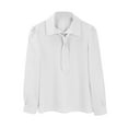 thumbnail image 6 of Women's French Collar Long Sleeve T-Shirt with Matching Tie, Solid Color Business Casual Blouse, Elegant Pullover Top for Work, Office, Fall Spring Daily Outfits White M, 6 of 9