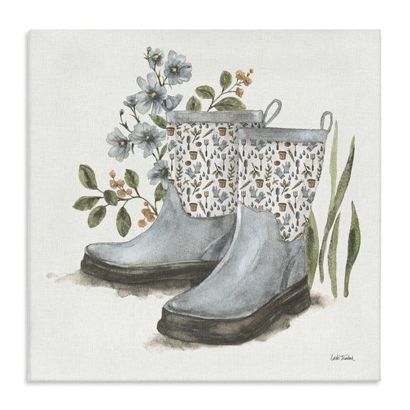 Stupell Industries French Country Floral Gardening Boots Canvas Art, 17 x 17, by Leslie Trimbach