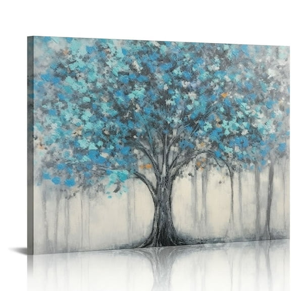 JRXY Abstract Tree Canvas Wall Art: Blue Painting Graphic Art Picture Print on Canvas Small Size Without Embellishment for Dining Room 20x16in