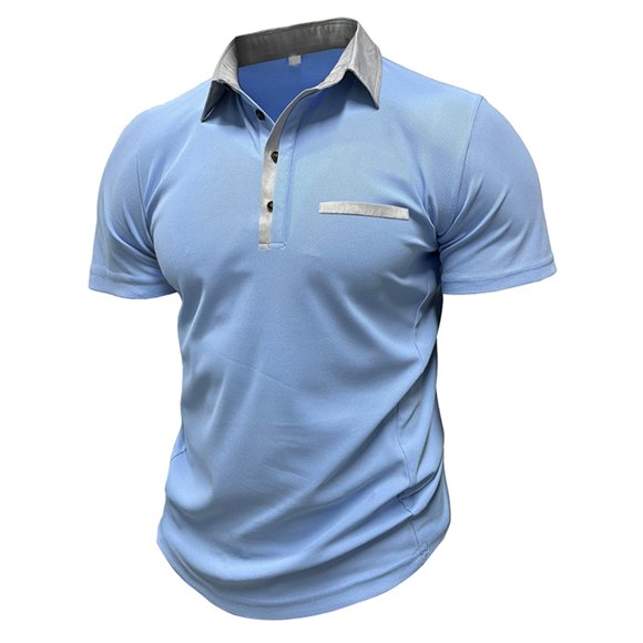 lcziwo Men Big and Tall Golf Shirts Golf Polo Shirts for Men with Pockets Short Sleeve Dry Fit Moisture Wicking 4-Way Stretch Summer Athletic Polo Shirts,Light Blue XXXL