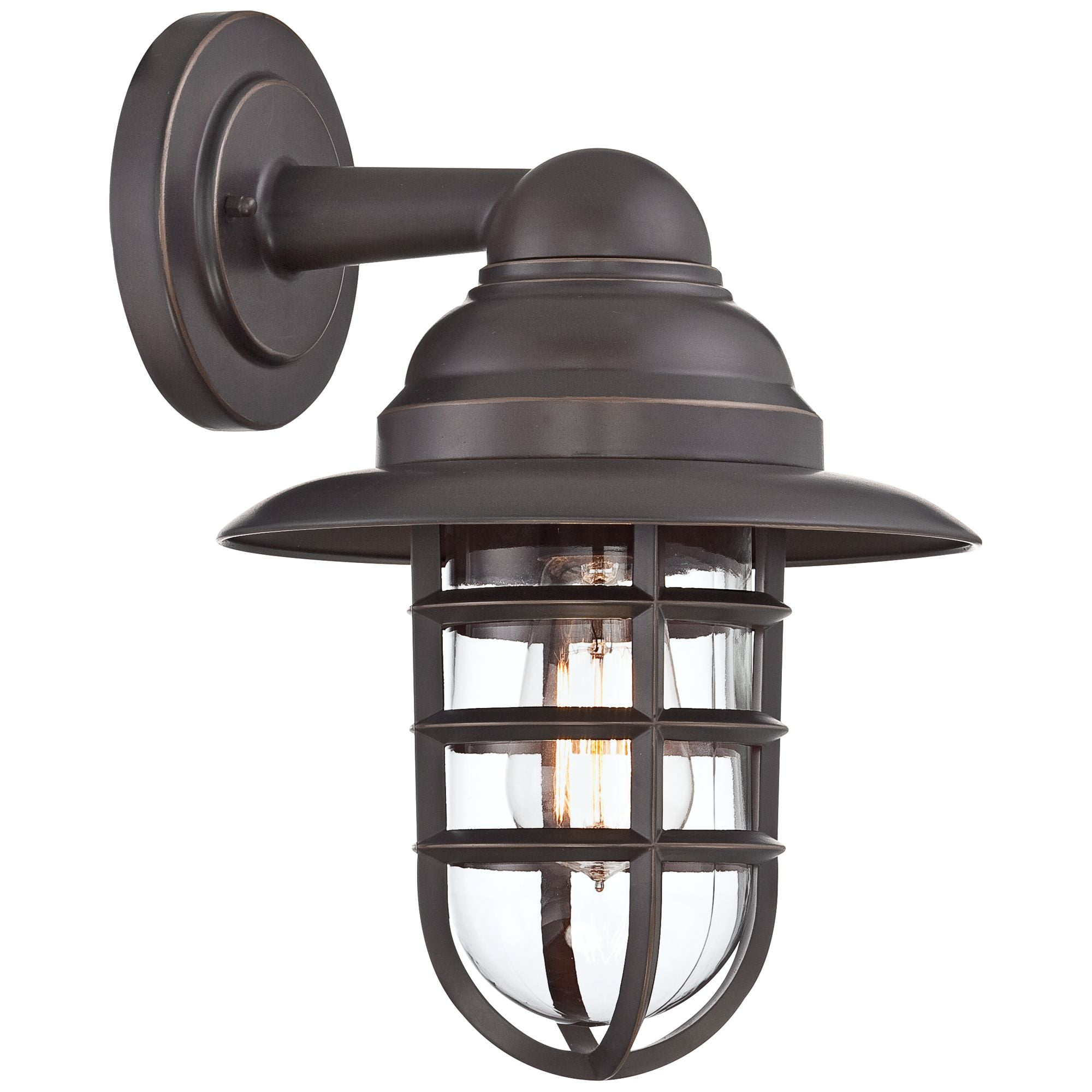 John Timberland Marlowe Industrial Outdoor Wall Light Fixture Galvanized Hooded Cage 13 1/4" Clear Glass for Post Exterior Barn Deck House Porch Yard