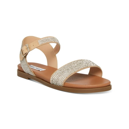 STEVE MADDEN Womens Silver Rhinestone Comfort Dina Round Toe Buckle Slingback Sandal 8.5 M