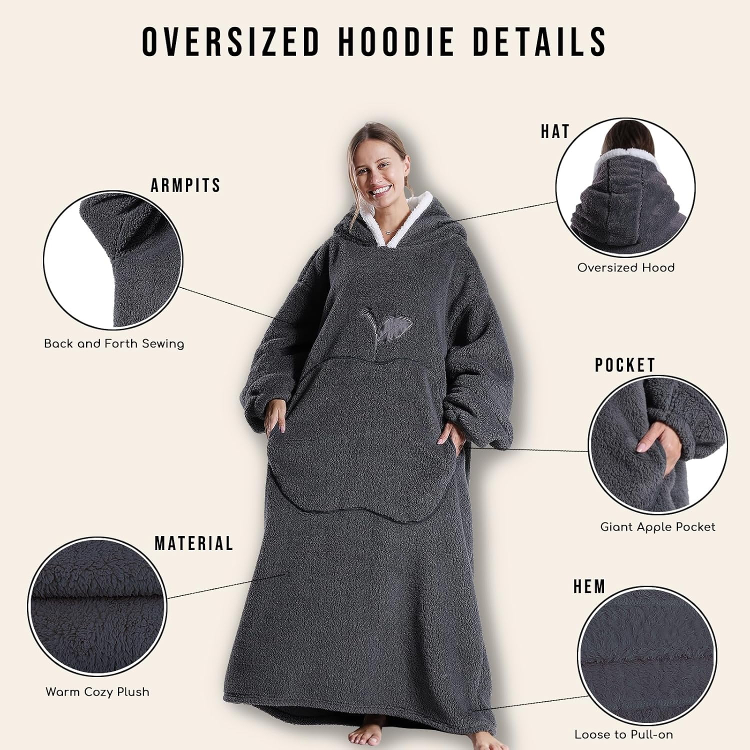 Joqmia Women's Oversized Wearable Blanket Hoodie - Fluffy Sherpa Plush Hooded Sweatshirt, Warm Cozy Lounge Wear for Home, Ideal Gift for Mom, Adults, Christmas
