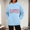 thumbnail image 2 of Pxxlle Love Sweatshirts for Women Valentines Day Sweatshirt Oversized High Neck Pullovers with Pockets Long Sleeve Holiday Tops Light Blue M, 2 of 6