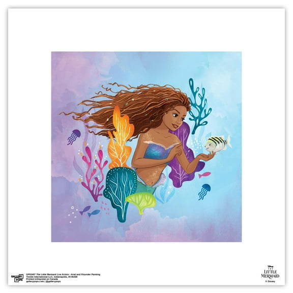 Gallery Pops The Little Mermaid Live Action - Ariel and Flounder Painting Wall Art, Unframed Version, 12" x 12"