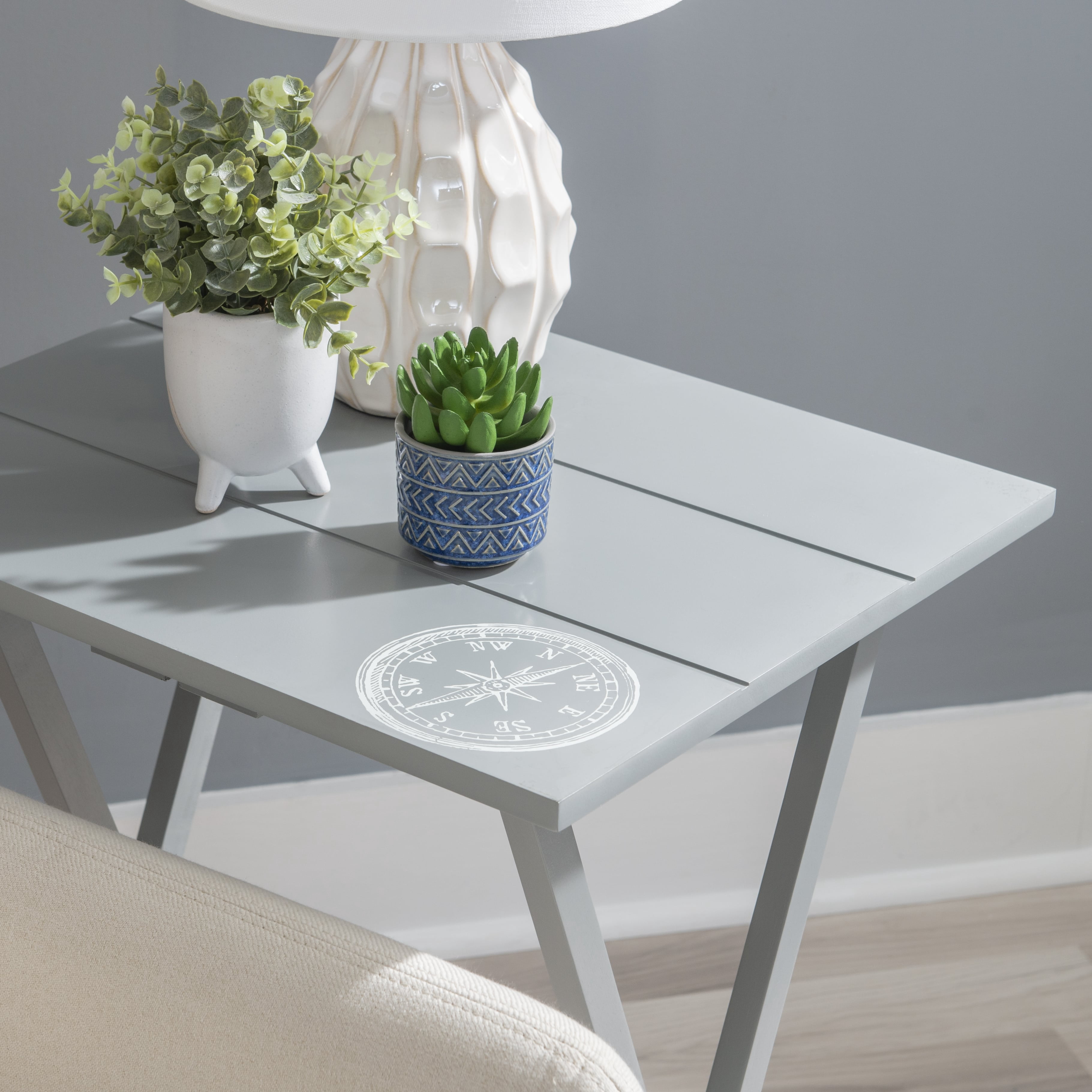 Linon Girard Folding Tray Table Set, 26.38" Tall, Gray Finish
