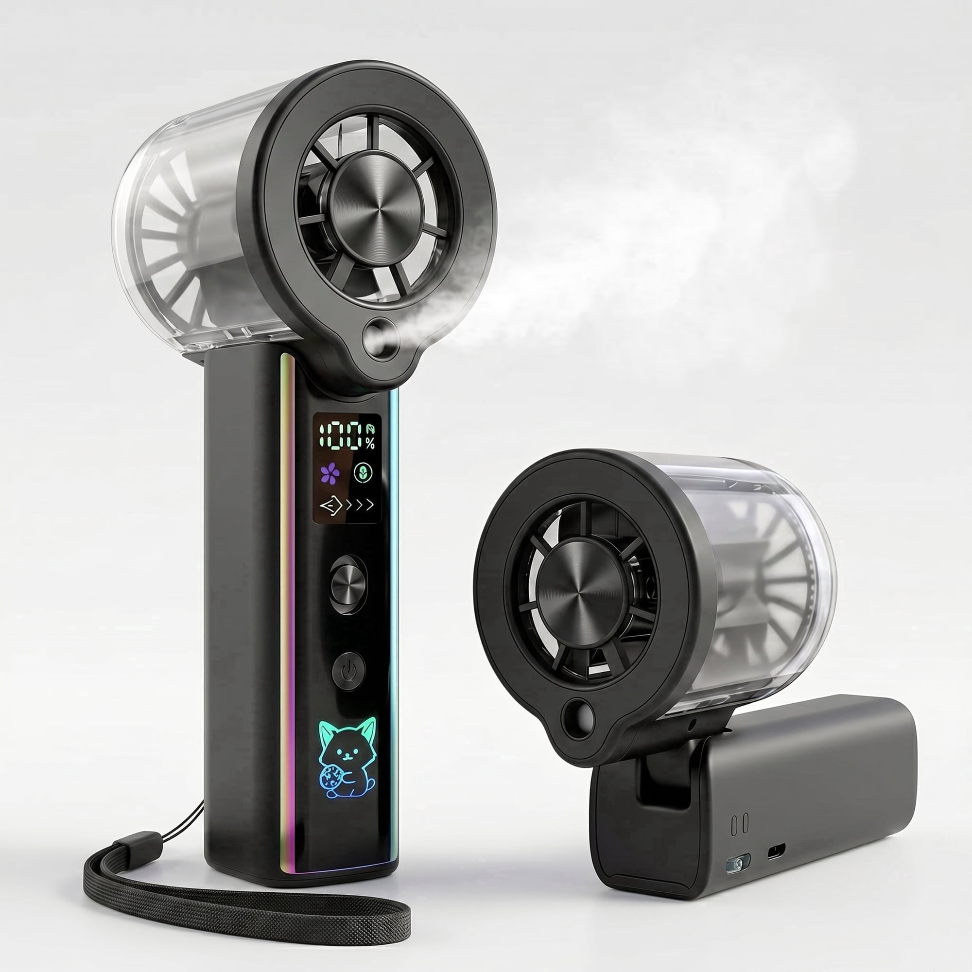 Portable Handheld Misting Fan - 90° Foldable Personal Fan with Digital LED Display, Turbo Mini Water Spray Fan, Usb Rechargeable Battery Operated Cooling Fan for Travel, Outdoors, Makeup, and Beach