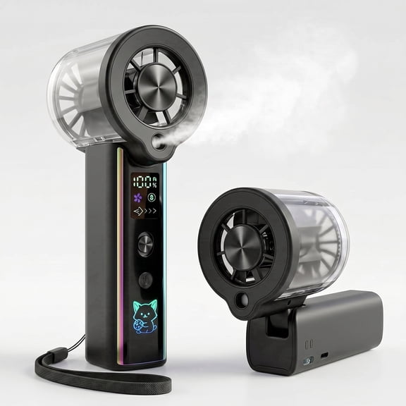 Portable Handheld Misting Fan - 90° Foldable Personal Fan with Digital LED Display, Turbo Mini Water Spray Fan, Usb Rechargeable Battery Operated Cooling Fan for Travel, Outdoors, Makeup, and Beach
