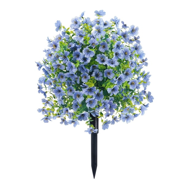 Árbol topiario artificial con flores violetas, arbustos artificiales para exteriores con estaca para decoración de jardín y porche.
