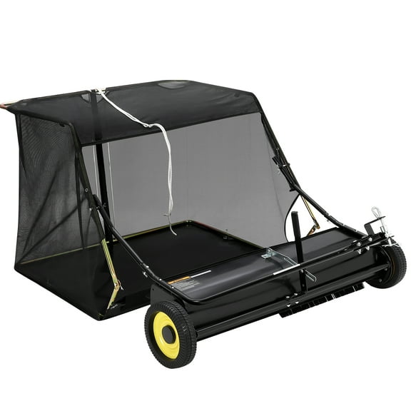50 in Tow Behind Lawn Sweeper, 24 cu.ft. Large Yard Sweeper, Adjustable Sweeping Height, Heavy Duty Leaf & Grass Collector with Dumping Rope, Pull Behind Sweepers for Debris Grass Clippings