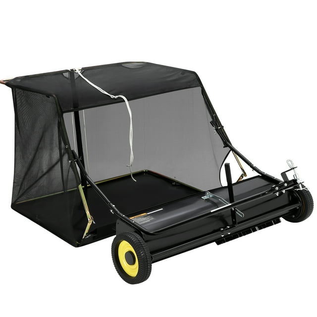 44-Inch Tow Behind Lawn Sweeper – Efficient Leaf & Grass Collector with Large 18 Cu.Ft Swift, Adjustable Sweeping Height, Easy Dumping Rope – For Yard Debris Cleanup