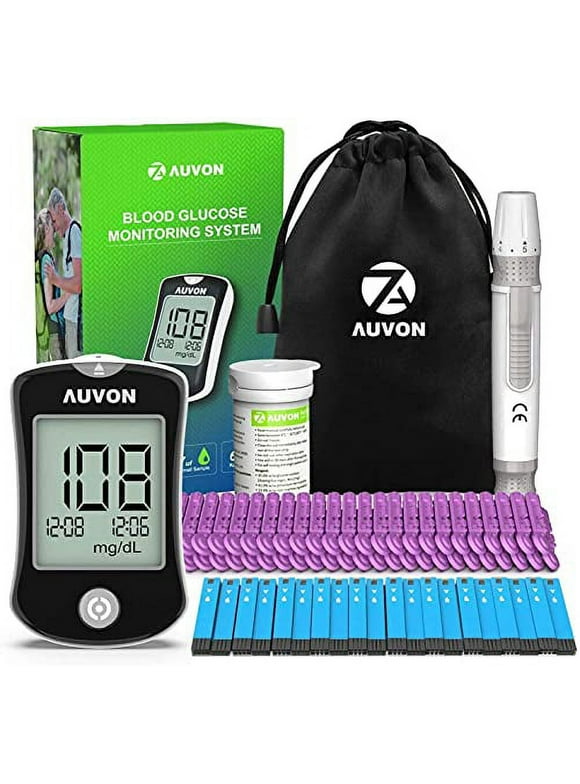 AUVON Blood Glucose Monitor Kit, High Accuracy Blood Sugar Test Kit with 50 Glucometer Strips, 50 30G Lancets, 1 Lancing Devices, I-QARE DS-W Diabetes Testing Kit, No Coding Required, Travel Size