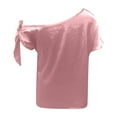 thumbnail image 5 of Womens T Shirts Summer Tops 2025 Solid Color Satin One Shoulder Short Sleeve Stylish Tees Tshirts Shirts for Women, 5 of 6