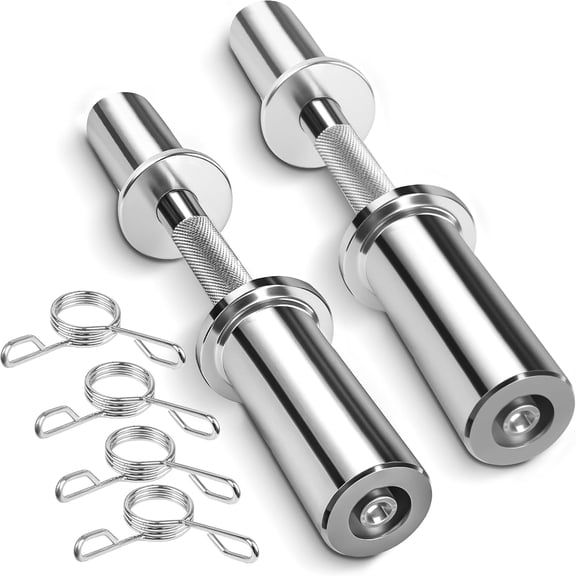 16" Olympic Dumbbell Handles, Pair Loadable Dumbbell Bars for 2-inch Weight Plates with Rotating Sleeves & 4 Spring Collars,  Gym Strength