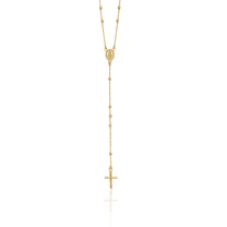 14K Solid Yellow Gold Rosary Bead Chain Necklace