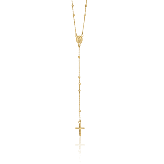 14K Solid Yellow Gold Rosary Bead Chain Necklace
