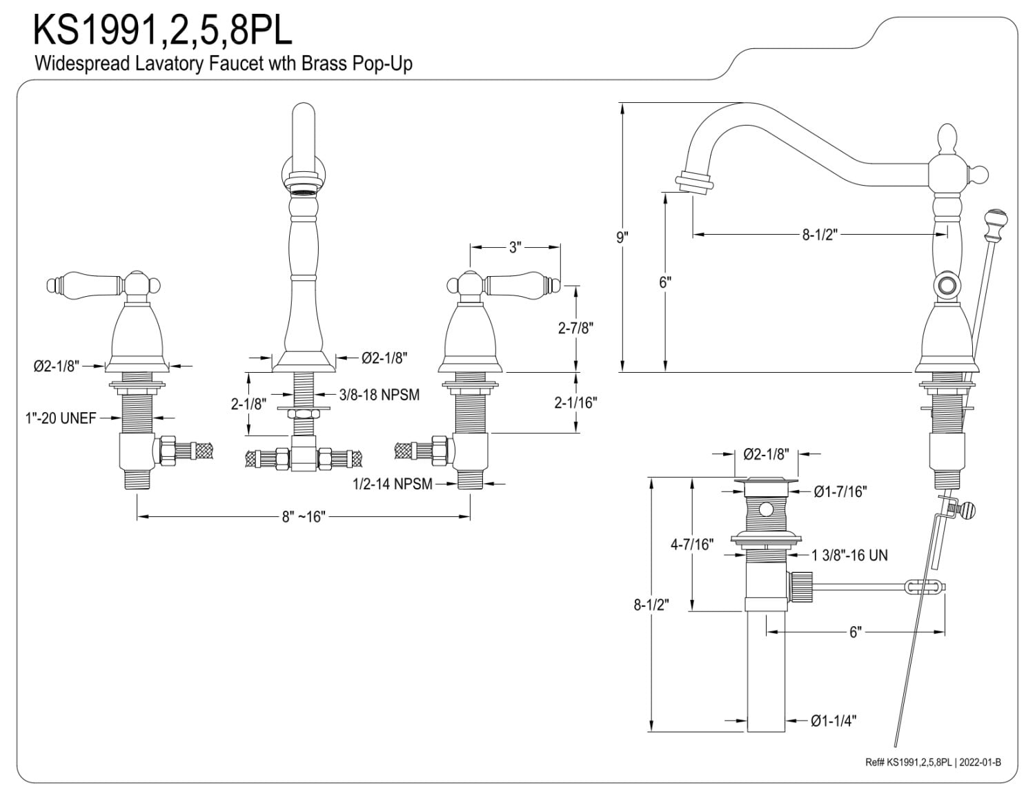 Kingston Brass KS1998PL 8 in. Widespread Bathroom Faucet, Brushed Nickel