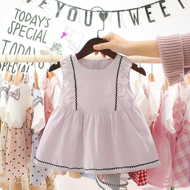 Baby Girl Clothes Infant Girls Sleeveless Lace Solid Print Ruffles