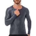 thumbnail image 4 of Jhaoyu Men's Glossy Long Sleeve Compression Shirts Athletic Workout Sports Rash Guard Undershirt Grey L, 4 of 6