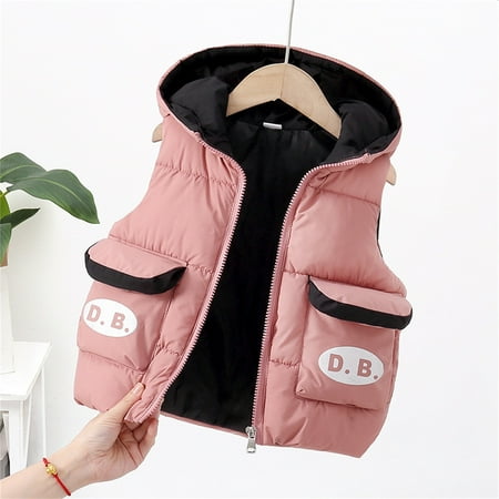 

ZMHEGW Toddler Jackets Child Baby Boys Girls Sleeveless Patchwork Letter Winter Solid S Hooded Vest Outer Outwear Outfits Clothes Kids Coats