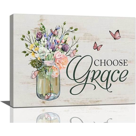 Farmhouse Flower Bathroom Wall Art Rustic Floral Butterfly Bathroom Pictures Wall Decor Country Canvas Prints Painting Home Decorations Modern Artwork for Bathroom Bedroom Living Room Framed 16"x12"