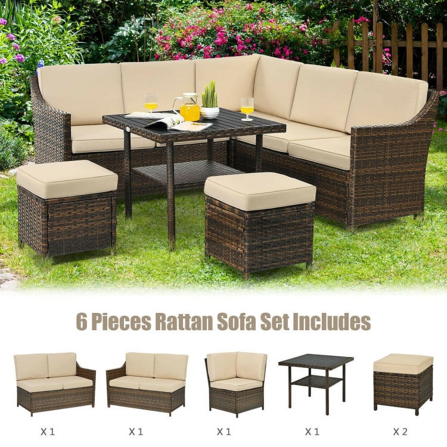 Aimee Lii 6 Pieces Patio Rattan Dining Sofa Funiture Set, Outdoor Deck Furniture Aimee Lii 6 Pieces Patio Rattan Dining Sofa Funiture Set, Outdoor Deck Furniture