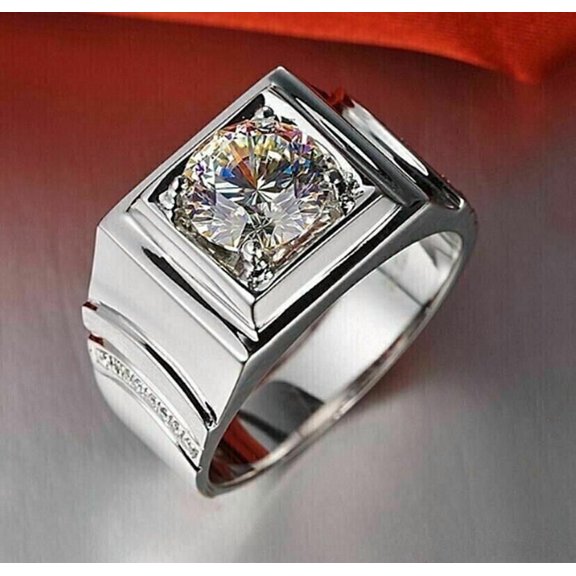 2Ct 14K White Gold Plated Round Cut Lab Created Diamond Men's Wedding Band Ring