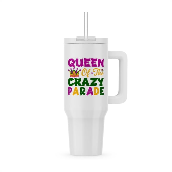Queen Of The Crazy Parade Funny Mardi Gras Colorful Text, Cool Gift, 30oz Tumbler