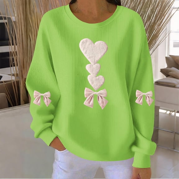 Zorckvet Womens Sweatshirts Crewneck Valentine's Day Shirts Trendy Heart Print Crewneck Long Sleeve Pullover Tops for Women