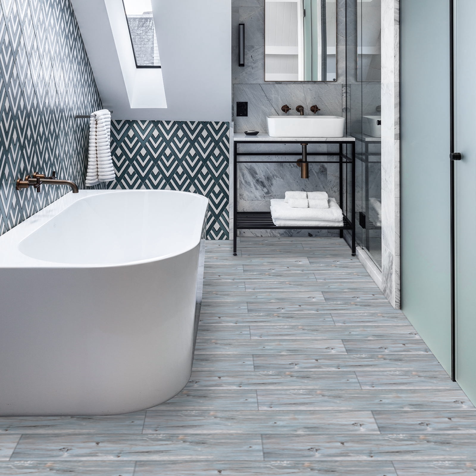UMIGGEE Vinyl Flooring 6"x36" 10 PCS/Pack Peel and Stick Floor Tiles Natural Blue Wood Grain Look Sticky Floor Tiles Peel and Stick Flooring Self Adhesive Vinyl Flooring (15 Sq. ft/Pack)