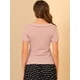 thumbnail image 5 of Top de blusa con decoración de lazo elástico de manga corta con cuello plano para mujer Rosa XL, 5 of 6