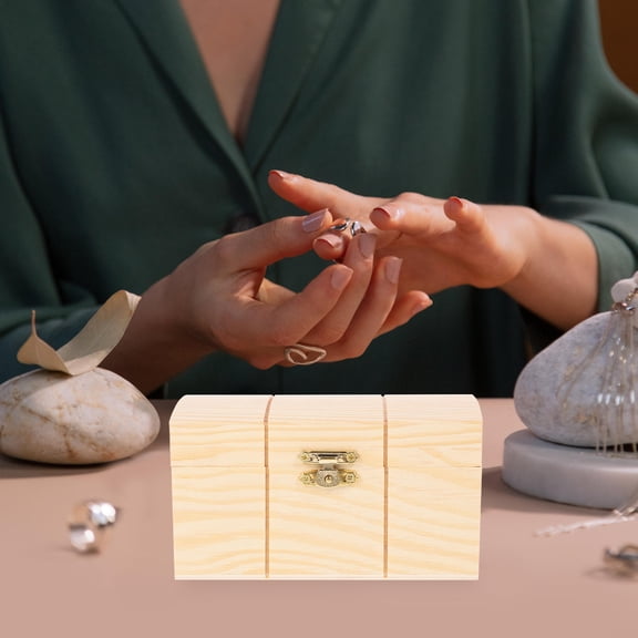 OUNONA Beige Unfinished Wood Jewelry Box for Storage Use Compact Size Construction