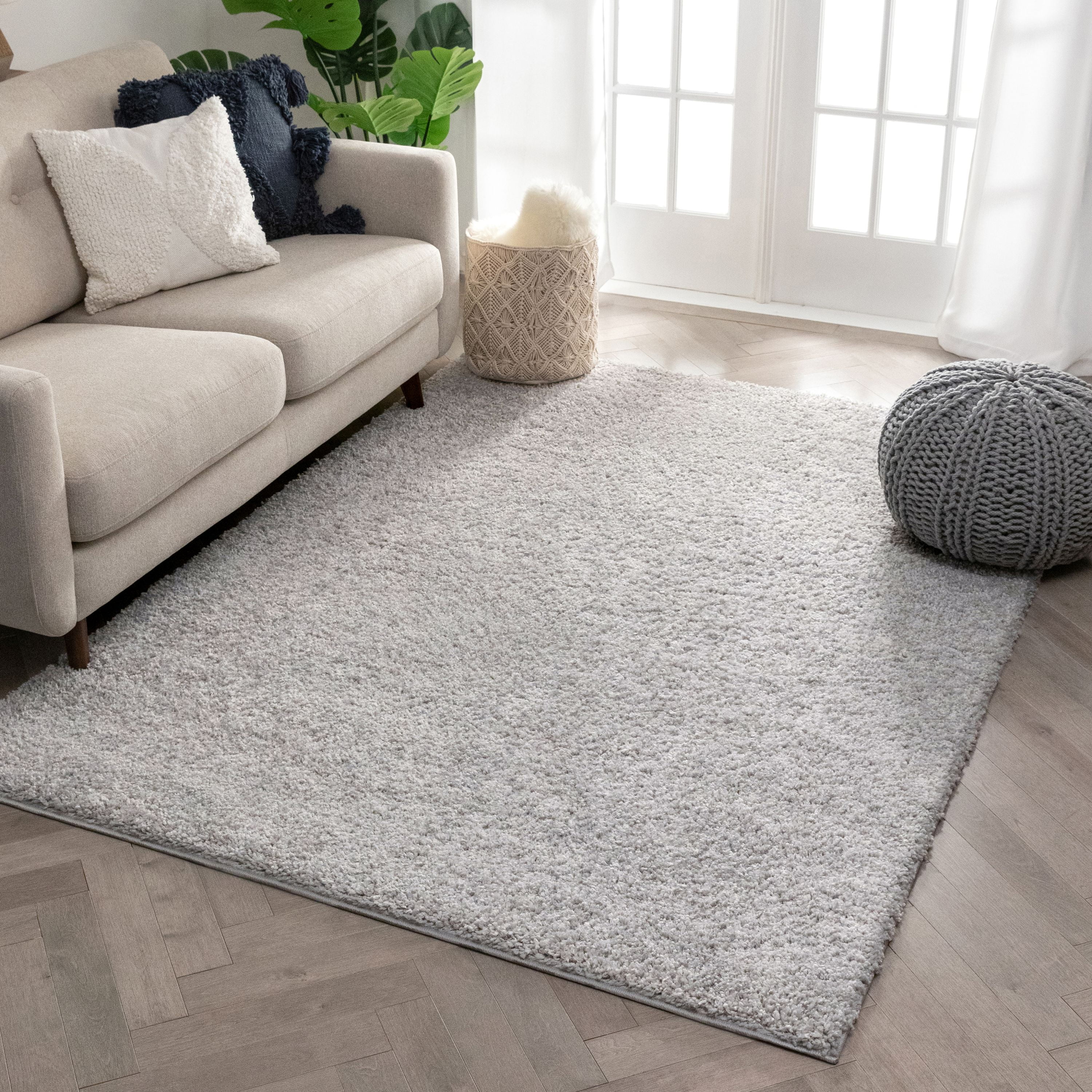 Well Woven Solid Color Light Grey Soft Shag Area Rug 9x13 (9'3" x 12'6