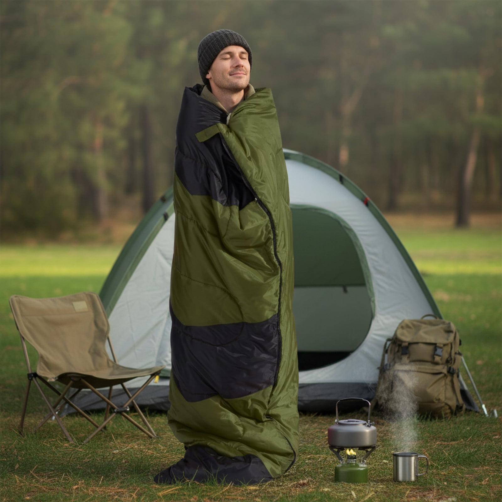 Sleeping Bag for Backpacking, Hiking, Waterproof Lightweight Compact Envelope Sleeping Bag for Cold & Warm Weather, Green