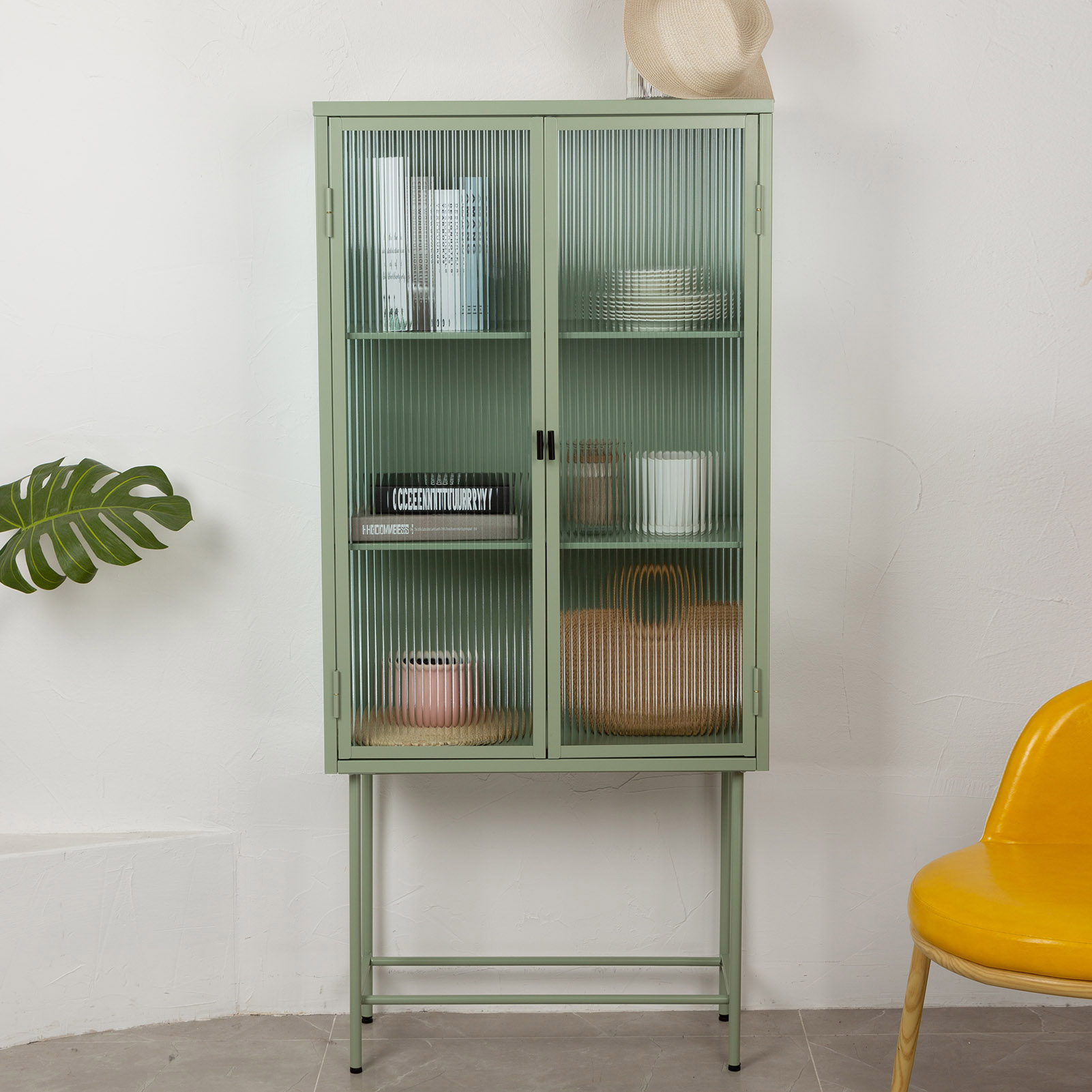 Fluted Glass Storage Retro Style Corner with Dual